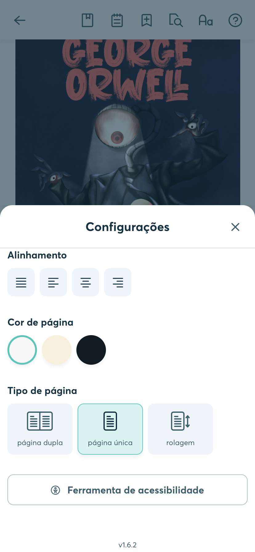 Mais ajustes de leitura da BibliON, como cor da página