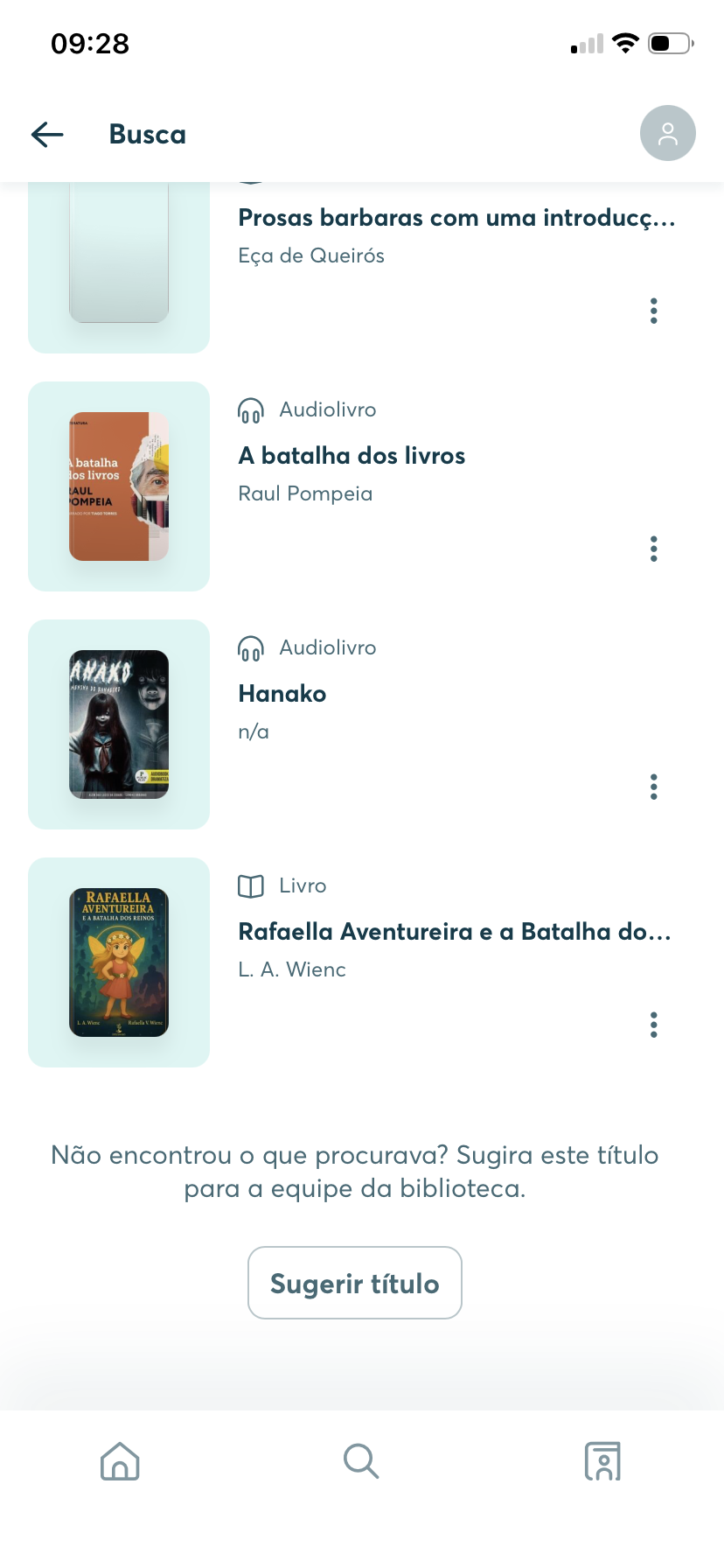 Tela de busca da BibliON sem resultados, com o botão Sugerir título