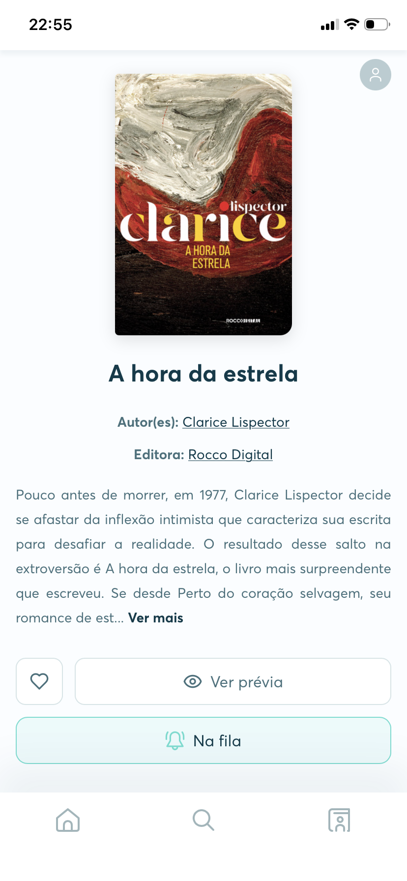 Página de um livro na BibliON mostrando a posição na fila de espera