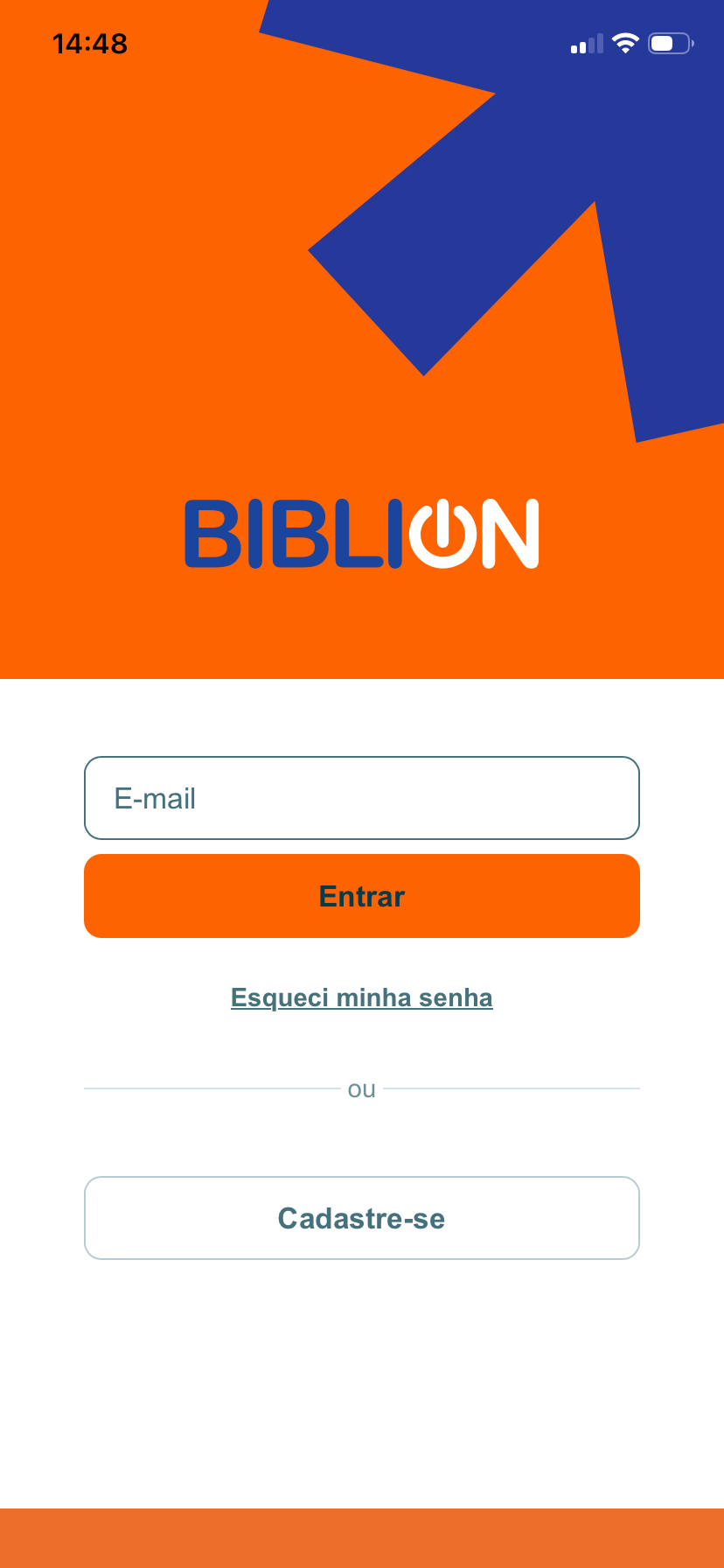 Primeira etapa do login da BibliON, com o campo de e-mail